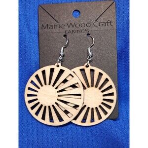 1 Pair Round Shaped Laser Cut Wooden Dangle Earrings Boho Style.